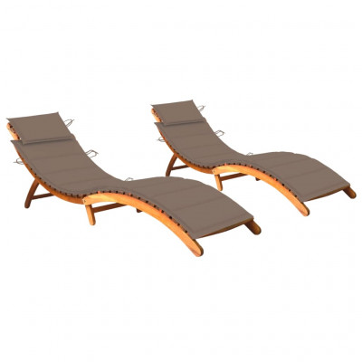 Lot de 2 transats chaise longue bain de soleil lit de jardin terrasse meuble d'extérieur avec coussins bois d'acacia solide 02_0012056
