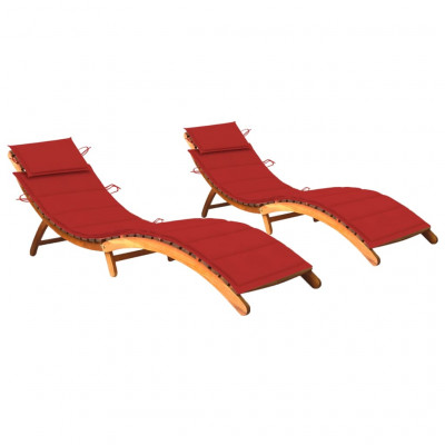 Lot de 2 transats chaise longue bain de soleil lit de jardin terrasse meuble d'extérieur avec coussins bois d'acacia solide 02_0012047