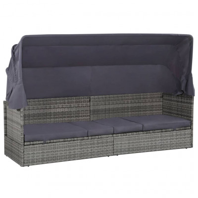 Lit de jardin avec auvent gris 205 x 62 cm résine tressée 02_0011998