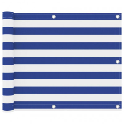 Écran de balcon brise pare vue protection confidentialité 75 x 500 cm tissu oxford blanc et bleu 02_0010068