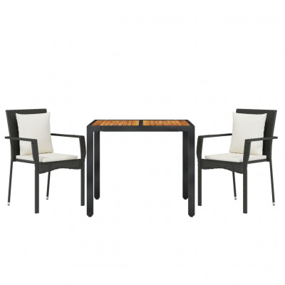 Ensemble de salle à manger de jardin meuble extérieur avec coussins 3 pièces noir 02_0014143