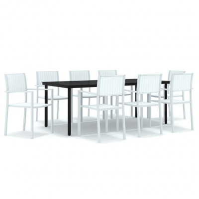 Ensemble de salle à manger de jardin meuble extérieur 9 pièces blanc 02_0014077