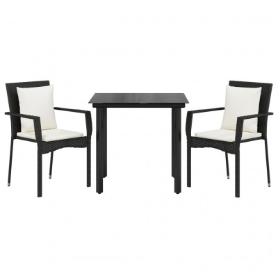 Ensemble de salle à manger de jardin meuble extérieur avec coussins 3 pièces noir 02_0014138