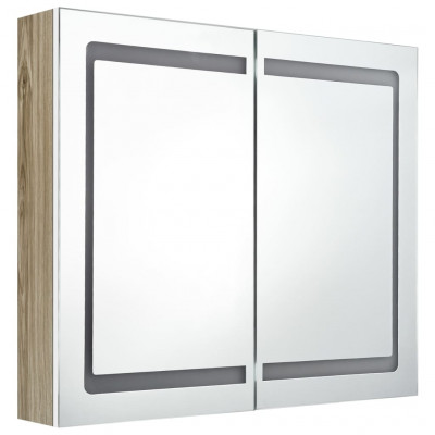 Armoire de salle de bain 80 x 12 x 68 cm à miroir à led blanc et chêne 02_0006618