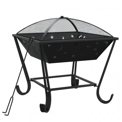 Foyer cheminée avec tisonnier 50 cm XXL acier noir 02_0005962