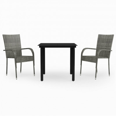 Ensemble de salle à manger de jardin meuble extérieur 3 pièces gris et noir 02_0013627
