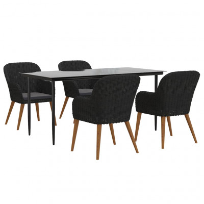 Ensemble de salle à manger de jardin meuble extérieur avec coussins 5 pièces noir 02_0014167
