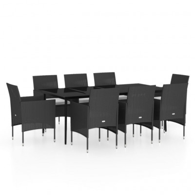 Ensemble de salle à manger de jardin meuble extérieur avec coussins 9 pièces noir 02_0014177