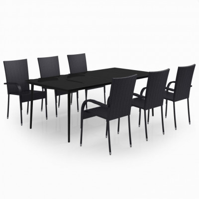 Ensemble de salle à manger de jardin meuble extérieur 7 pièces noir 02_0014027