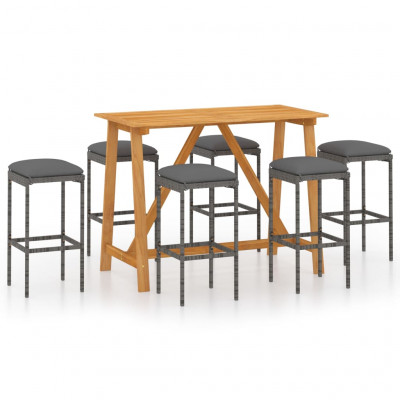 Ensemble de bar de jardin avec coussins 7 pièces gris 02_0013465