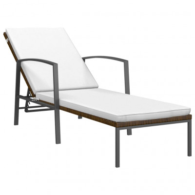 Transat chaise longue bain de soleil lit de jardin terrasse meuble d'extérieur avec coussin résine tressée marron 02_0012519