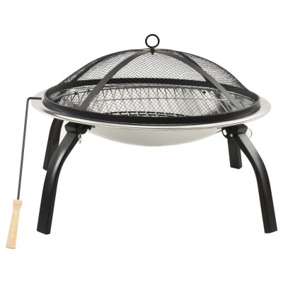 Foyer et barbecue avec tisonnier 2 en 1 cheminée 56 x 56 x 49 cm inox 02_0005916