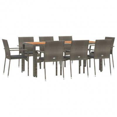 Ensemble de salle à manger de jardin meuble extérieur 9 pièces avec coussins gris 02_0014074