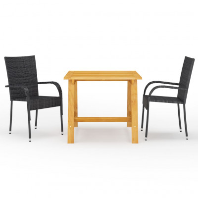 Ensemble de salle à manger de jardin meuble extérieur 3 pièces noir 02_0013644