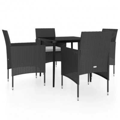 Ensemble de salle à manger de jardin meuble extérieur avec coussins 5 pièces noir 02_0014154