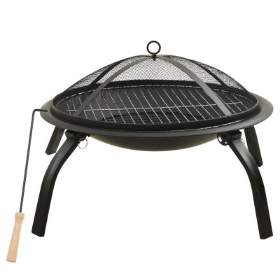 Foyer et barbecue avec tisonnier 2 en 1 acier noir 02_0005987