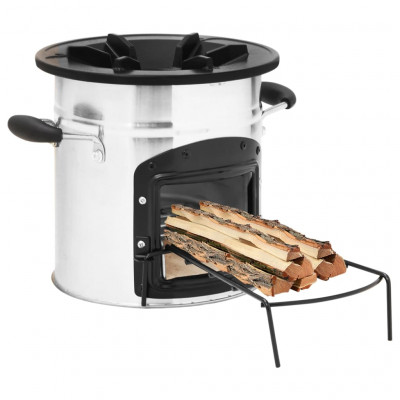Poêle à bois de camping argenté 45,5 x 33 x 25,5cm acier inoxydable 02_0005964