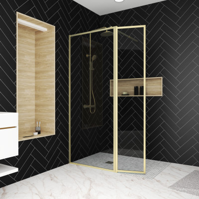 Paroi de Douche avec Volet Pivotant 80+40x200 cm - Finition Or Doré Brossé - GOLDY CONTOURING