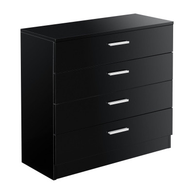 Commode moderne stylée de salon avec 4 tiroirs meuble de rangement design panneau de particules 67 x 70 x 30 cm noir brillant 03_0005045