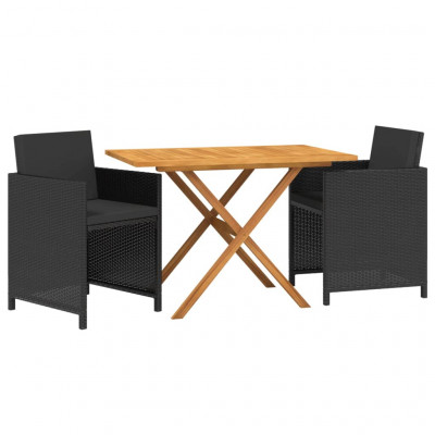 Ensemble de salle à manger de jardin meuble extérieur avec coussins 3 pièces noir 02_0014140