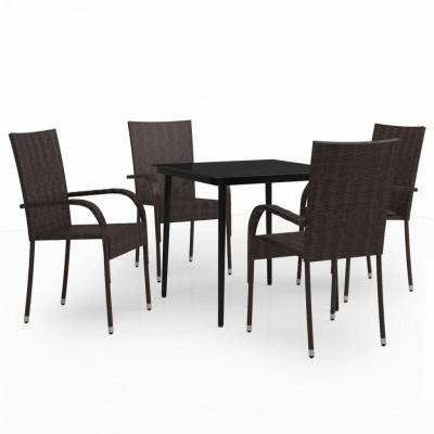 Ensemble de salle à manger de jardin meuble extérieur 5 pièces marron et noir 02_0013833