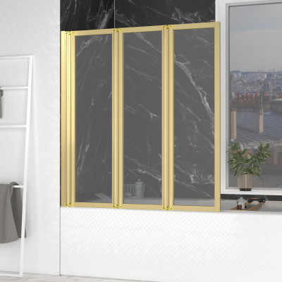 Pare-baignoire Pivotant 3 Volets Or Brossé - 125x143 cm - Verre Trempé 4 mm - ZAGGY GOLD