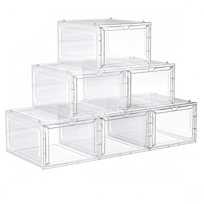 Boîtes à chaussures lot de 6 organisateurs avec porte rangement de chaussure en plastique empilable assemblage facile 27 x 34 5 x 19 cm jusqu’à la pointure 46 blanc 12_0002636