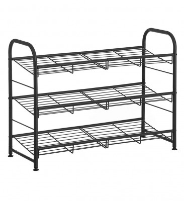 Meuble à chaussures à 3 niveaux étagère rangement empilable jusqu'à 12 paires en métal 68 5 x 27 5 x 49 5 cm pour talons hauts baskets pantoufles dans l'entrée noir lmr066b01 12_0002630