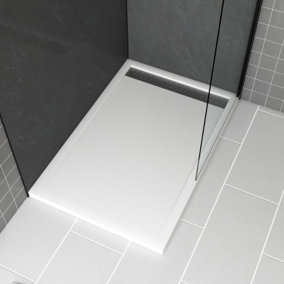 Receveur en acrylique Blanc 80x120x4 cm + Grilles Linéaires Chrome et Gun Metal - WHITENESS II