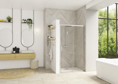 Paroi de douche Smart Design coulissante profilé chromé verre transparent largeur 170 cm KINEDO DOUCHE