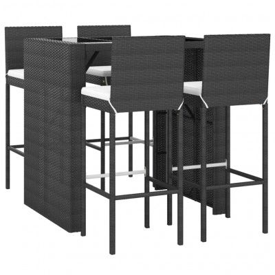 Ensemble de bar de jardin 5 pièces avec coussins poly rotin noir 02_0013387