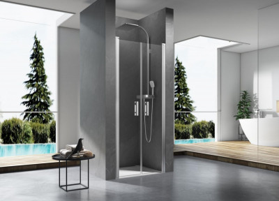 Paroi de douche Concerto Access sans seuil portes battantes profilés argent brillant verre transparent 90 cm