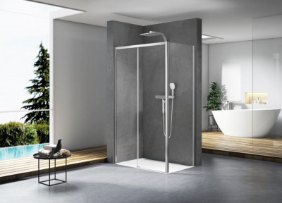 Paroi de douche Concerto Access sans seuil coulissante 2 vantaux profilés argent brillant 120 cm verre transparent