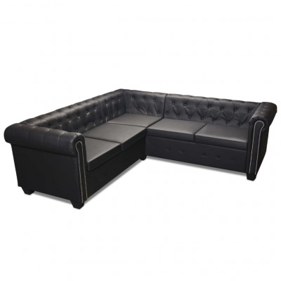 Canapé d'angle chesterfield 5 places cuir synthétique noir 02_0019699
