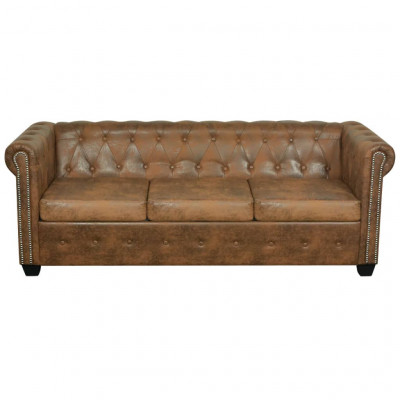 Canapé chesterfield 3 places cuir artificiel marron 02_0020863