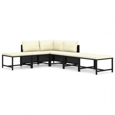 Salon de jardin meuble d'extérieur ensemble de mobilier 6 pièces avec coussins résine tressée noir 02_0016916