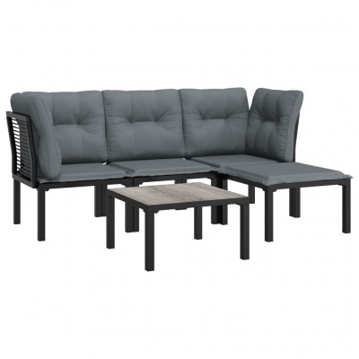 Salon de jardin meuble d'extérieur ensemble de mobilier 5 pièces noir et gris résine tressée 02_0016613