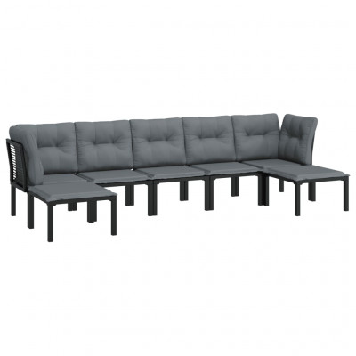 Salon de jardin meuble d'extérieur ensemble de mobilier 7 pièces résine tressée noir et gris 02_0017451