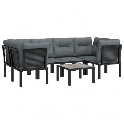 Salon de jardin meuble d'extérieur ensemble de mobilier 7 pièces résine tressée noir et gris 02_0017448