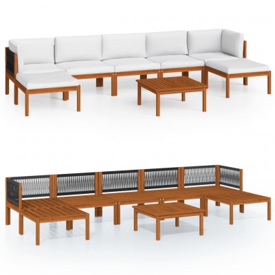Salon de jardin meuble d'extérieur ensemble de mobilier 8 pièces avec coussins crème bois d'acacia solide 02_0017564