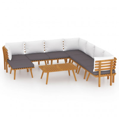 Salon de jardin meuble d'extérieur ensemble de mobilier 9 pièces avec coussins bois d'acacia solide 02_0017907