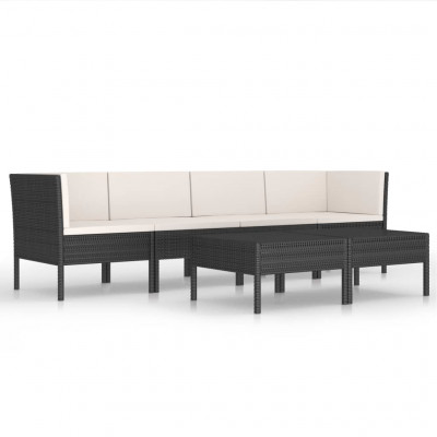 Salon de jardin meuble d'extérieur ensemble de mobilier 6 pièces avec coussins résine tressée noir 02_0016913