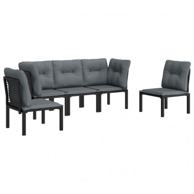 Salon de jardin meuble d'extérieur ensemble de mobilier 5 pièces résine tressée noir et gris 02_0016611