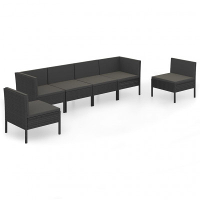 Salon de jardin meuble d'extérieur ensemble de mobilier 6 pièces avec coussins résine tressée noir 02_0016911