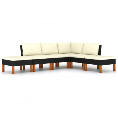 Salon de jardin meuble d'extérieur ensemble de mobilier 6 pièces avec coussins résine tressée noir 02_0016923