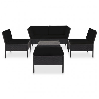 Salon de jardin meuble d'extérieur ensemble de mobilier 6 pièces avec coussins résine tressée noir 02_0016918