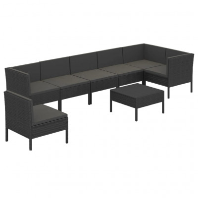 Salon de jardin meuble d'extérieur ensemble de mobilier 8 pièces avec coussins résine tressée noir 02_0017747