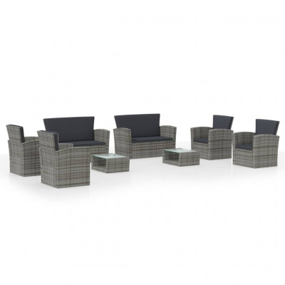 Salon de jardin meuble d'extérieur ensemble de mobilier 8 pièces avec coussins résine tressée gris 02_0017694