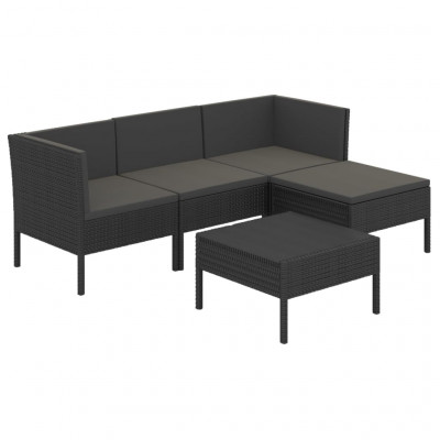 Salon de jardin meuble d'extérieur ensemble de mobilier 5 pièces avec coussins résine tressée noir 02_0016484