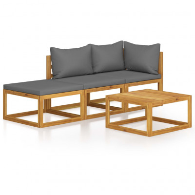 Salon de jardin meuble d'extérieur ensemble de mobilier 4 pièces avec coussin bois d'acacia solide 02_0016070